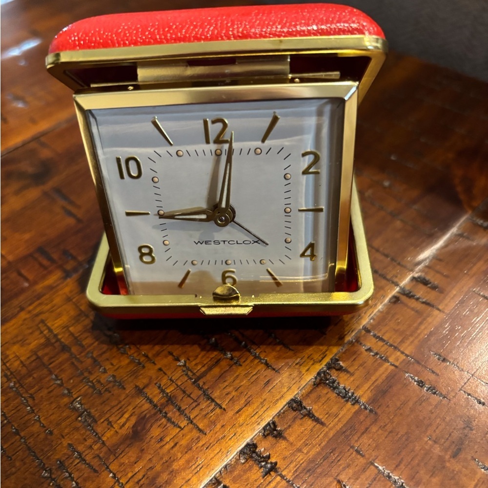 Westclox Red and Gold Travel Alarm Clock Vintage